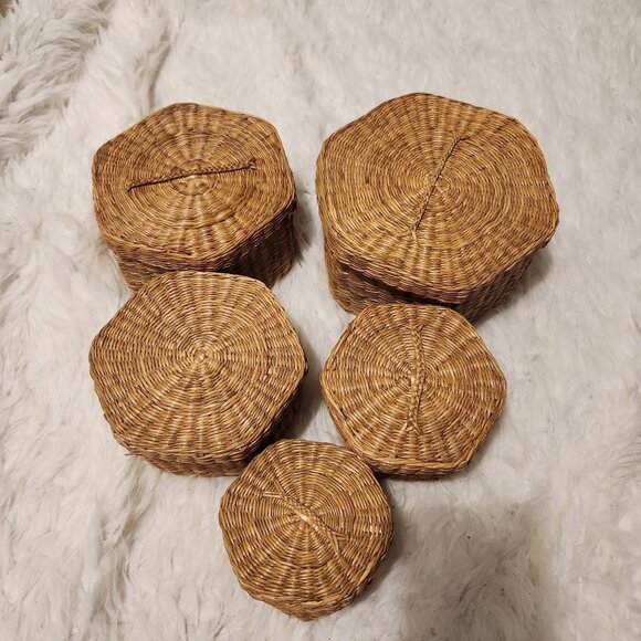 Vintage Handwoven Jiangxi Handicrafts Nesting Baskets Set Of 5 - Picture 1 of 15